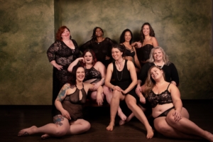 Gorgeous group boudoir photo of women of different sizes, ages and colours