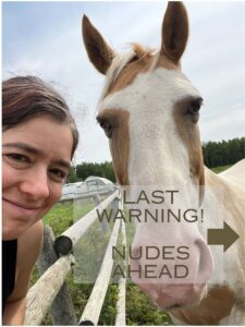 Funny selfie of Star and her horse Ollie with a NSFW warning