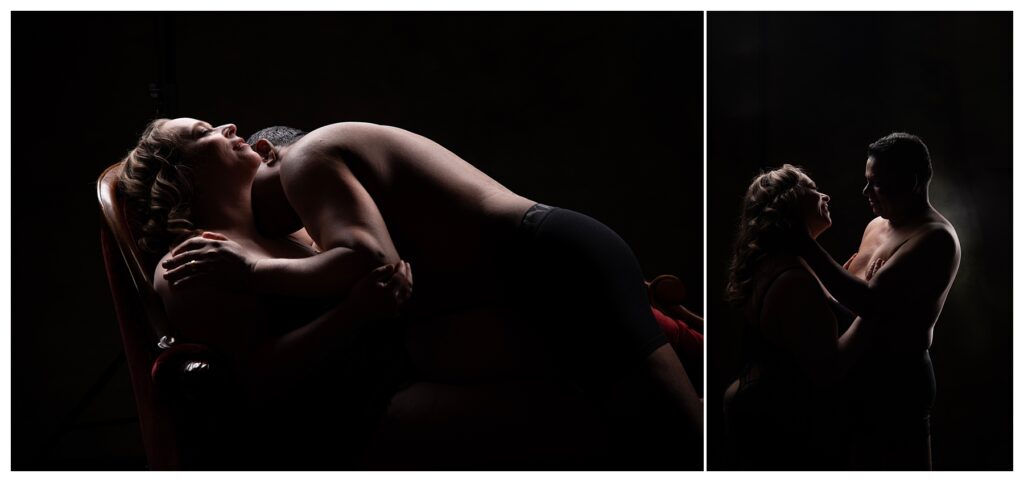 Sensual couples boudoir photos with dramatic light